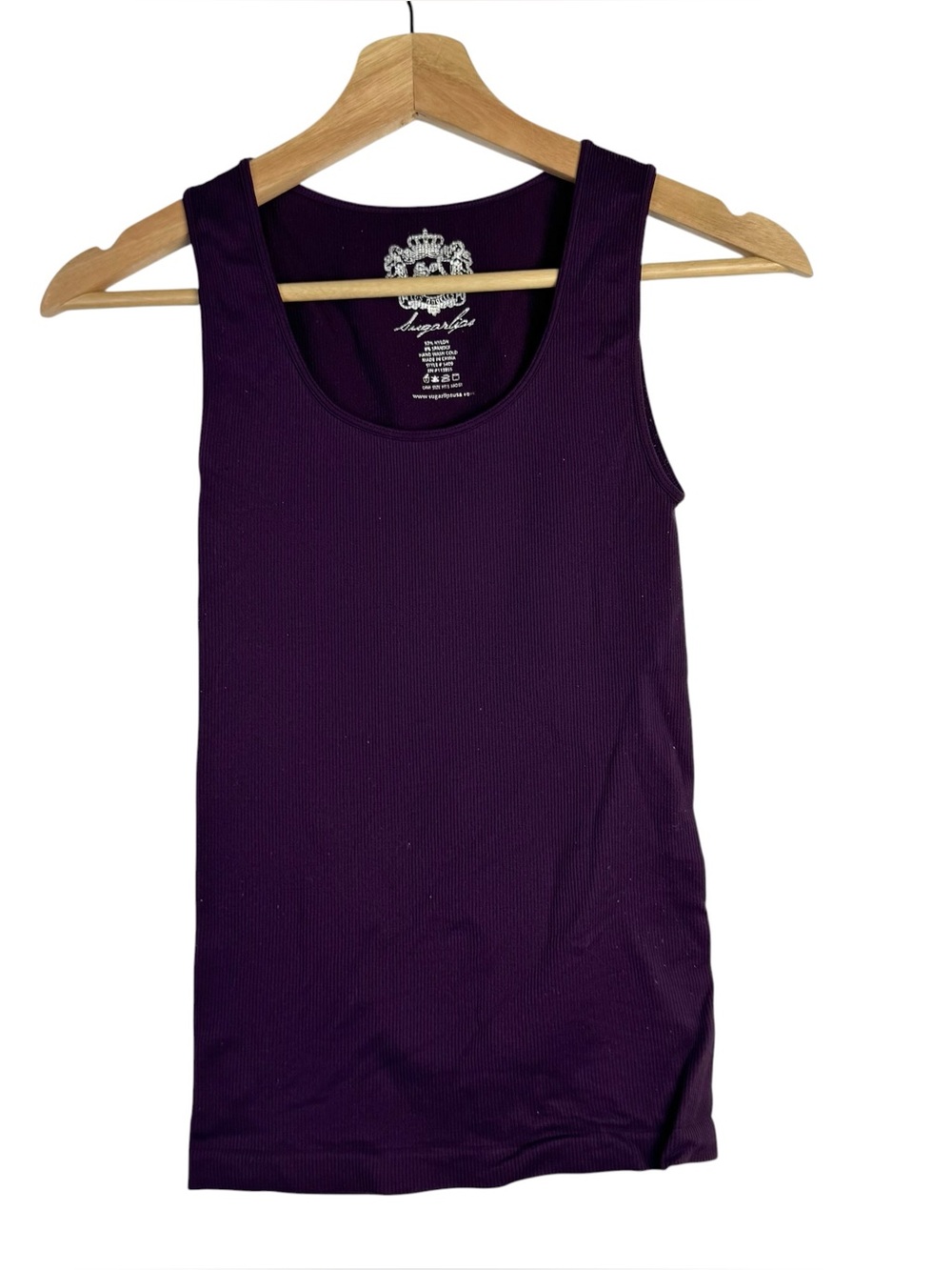 Sugarlips Dark Purple Ribbed Scoop Neck Sleeveless Tank Top M